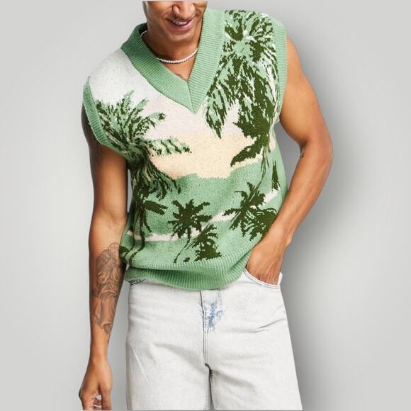 Topman Other - TOPMAN Knit Tank With Palm Tree Print-multi sz L